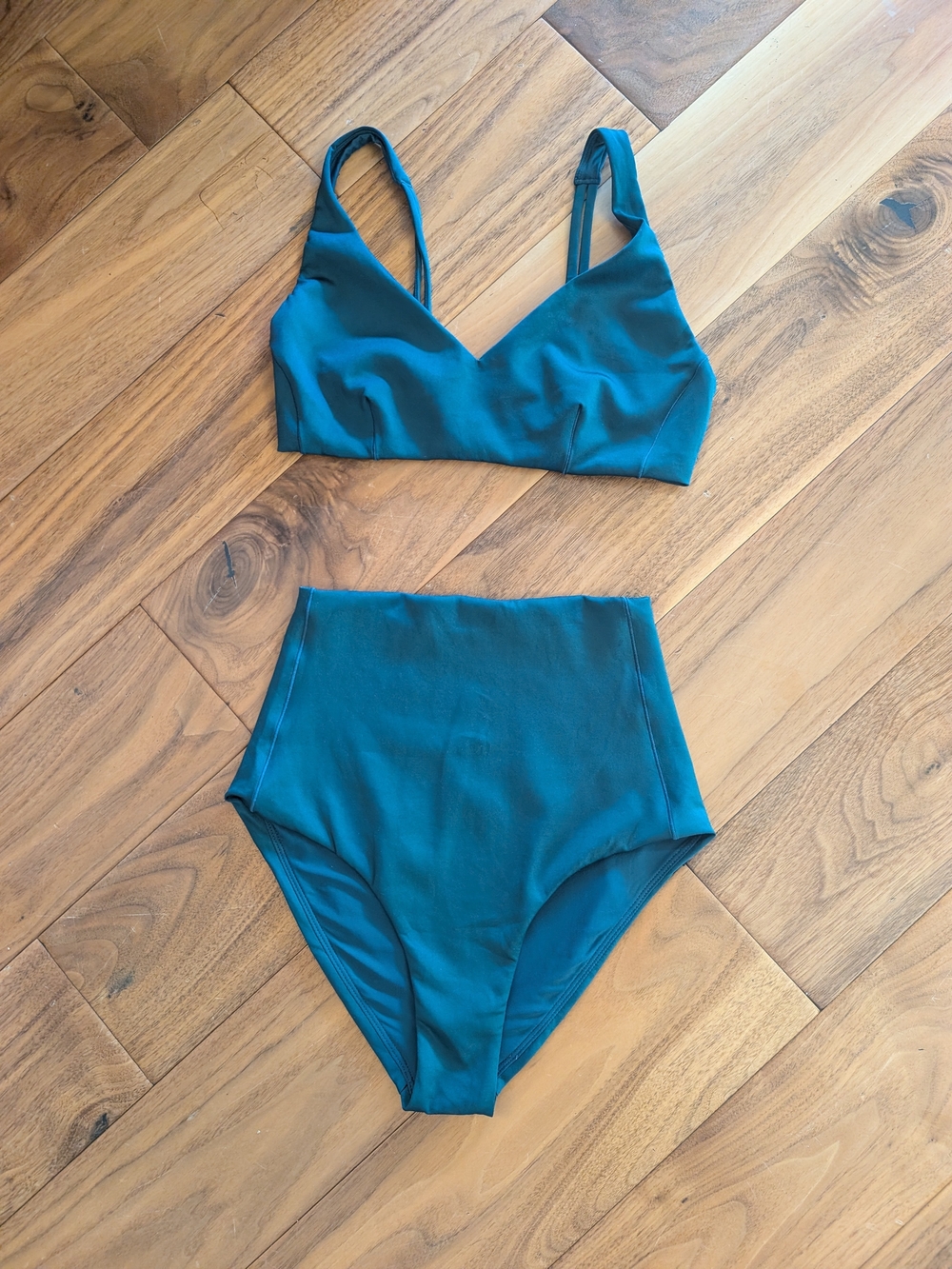 Left On Friday Teal High-Waist Bikini Bottom and Bralette